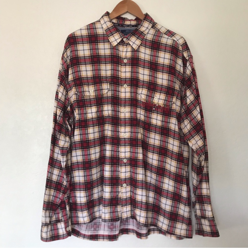Vintage Early 90s Tommy Hilfiger Embroidered Logo Plaid Flannel